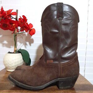 Vintage Brown Leather Suede Long Haul Cowboy Boots Men's 9M USA Made